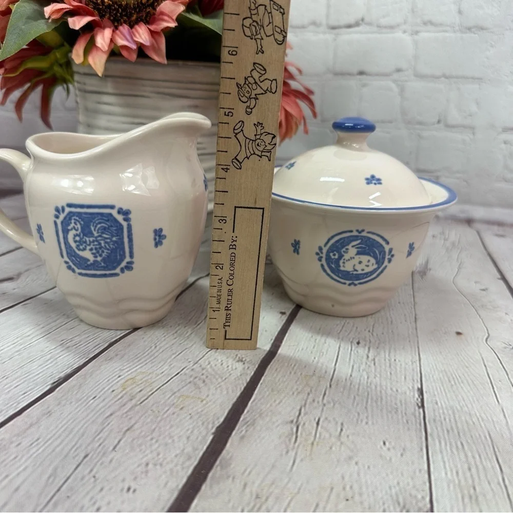 vintage Maison Blue by Pfaltzgraff Cream and Sugar Set countryside cottage